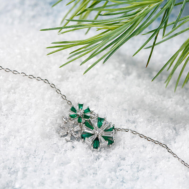 Jeulia Fancy Snowflake Emerald Cut Sterling Silver Necklace