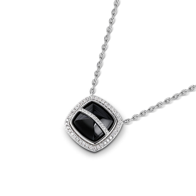 Jeulia Collar de plata de ley con piedra ónix negro