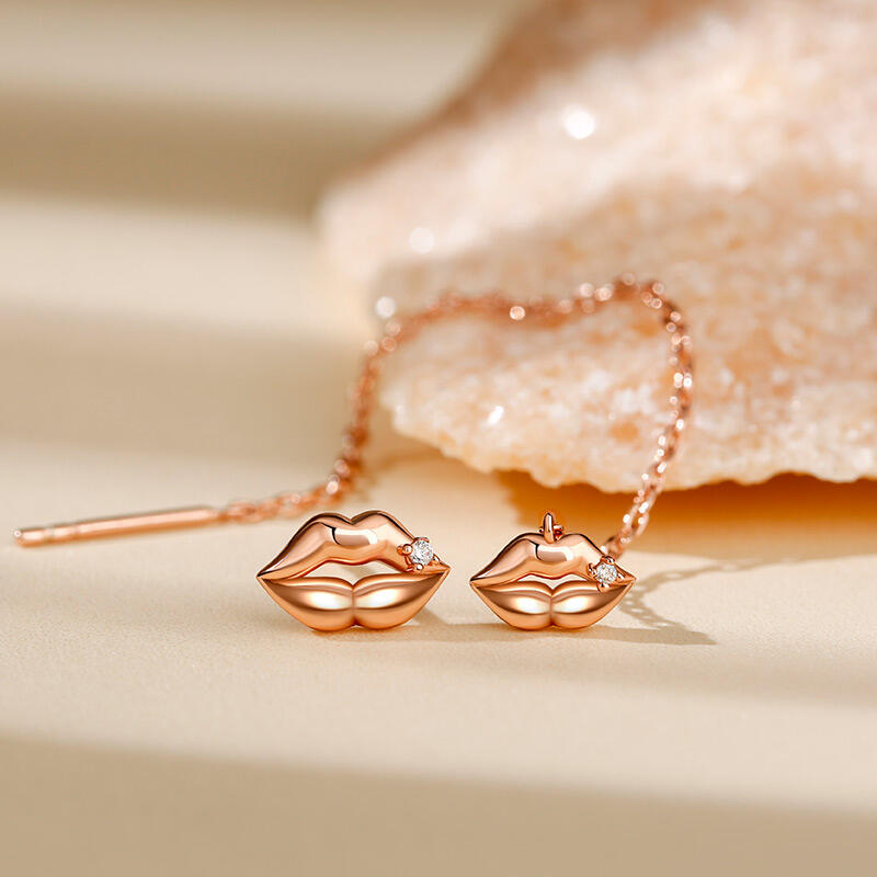 Jeulia "Kiss Me" Lips Rose Gold Tone Sterling Silver Mismatched Earrings