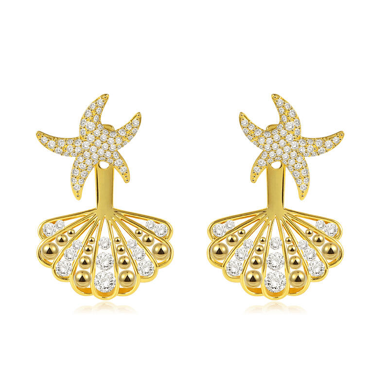 Jeulia "Sparkling Starfish & Shell" Sterling Silver Earrings