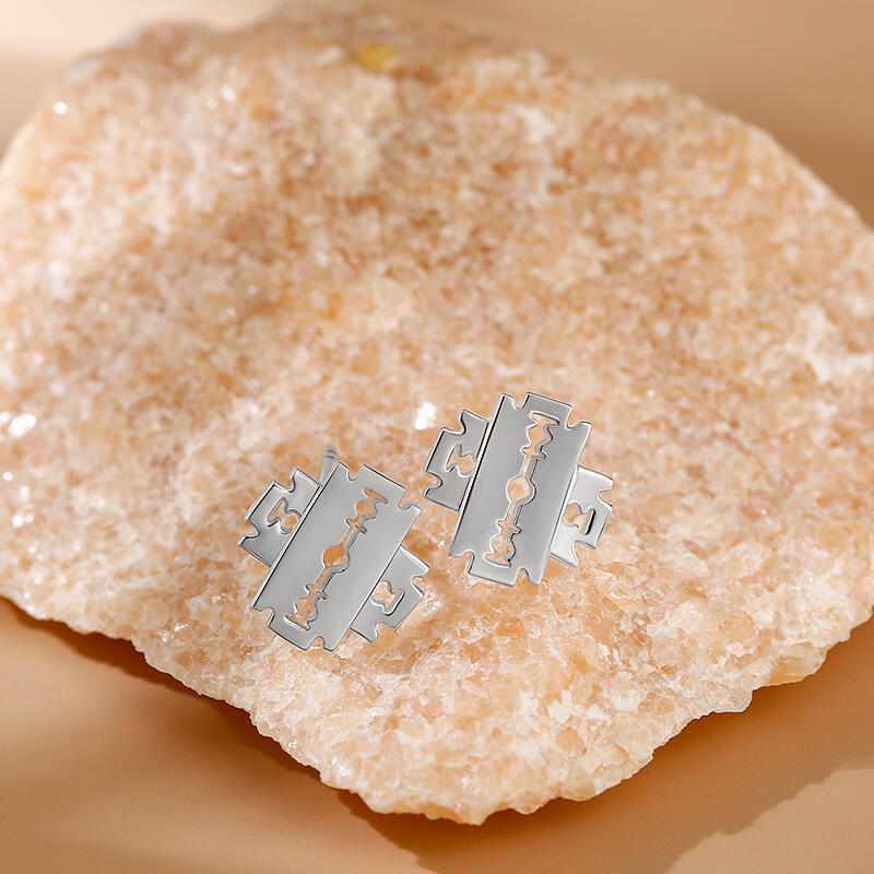 Jeulia "Edgy Tempt" Razor Blade Sterling Silver Stud Earrings