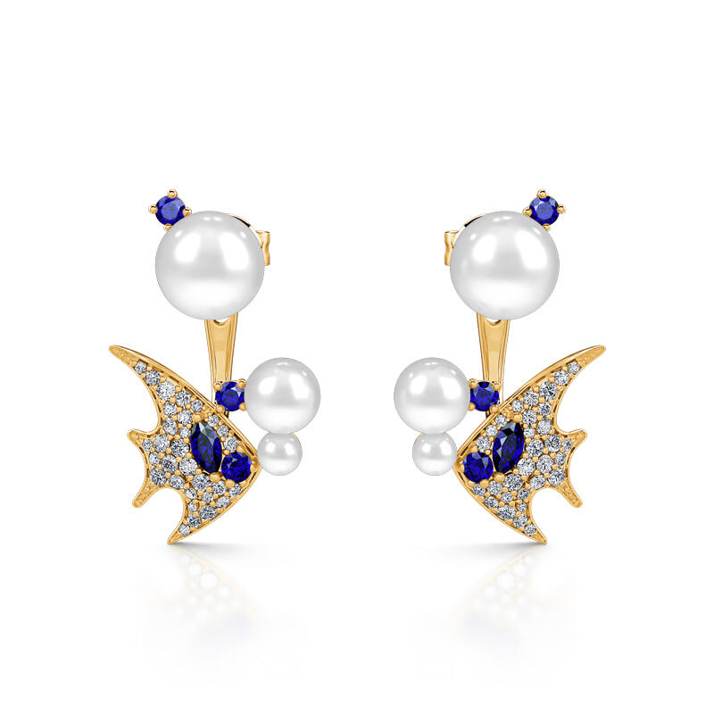 Jeulia "Adorable Tropical Fish" Cultured Pearl Sterling Silver Earrings