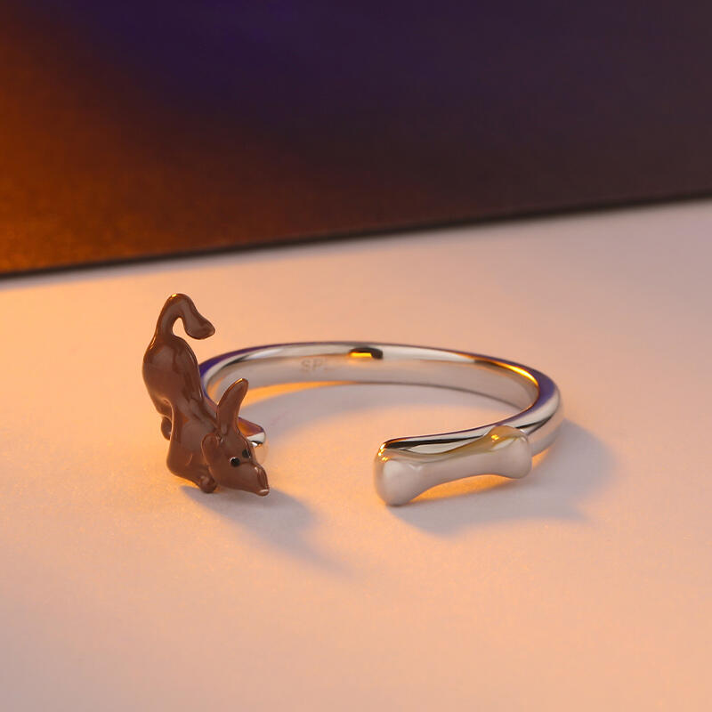 Jeulia Dog&Bone Adjustable Sterling Silver Ring
