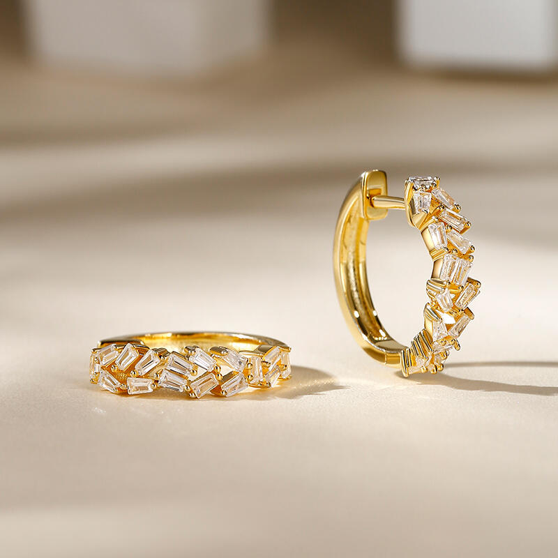 Jeulia Tapered Baguette Cut Sterling Silver Hoop Earrings