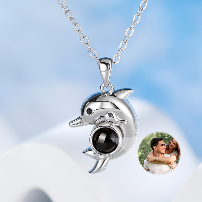 Jeulia Collar de Plata de Ley con Proyección de Foto Personalizada Diseño de delfines