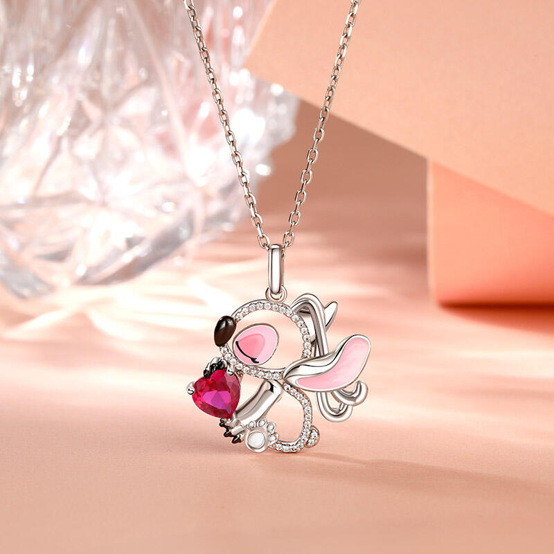 Jeulia Hug Me "Pink Monster" Heart Cut Personalized Sterling Silver Necklace