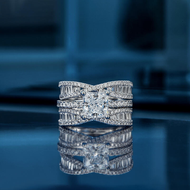 Jeulia Inset Double Bowknot Puzzle Ring Set 2PCS