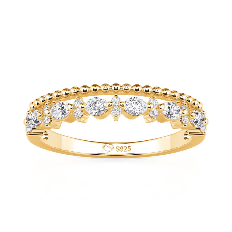 Jeulia Everyday Double Row Marquise Stone Gold Ring Sterling Silver