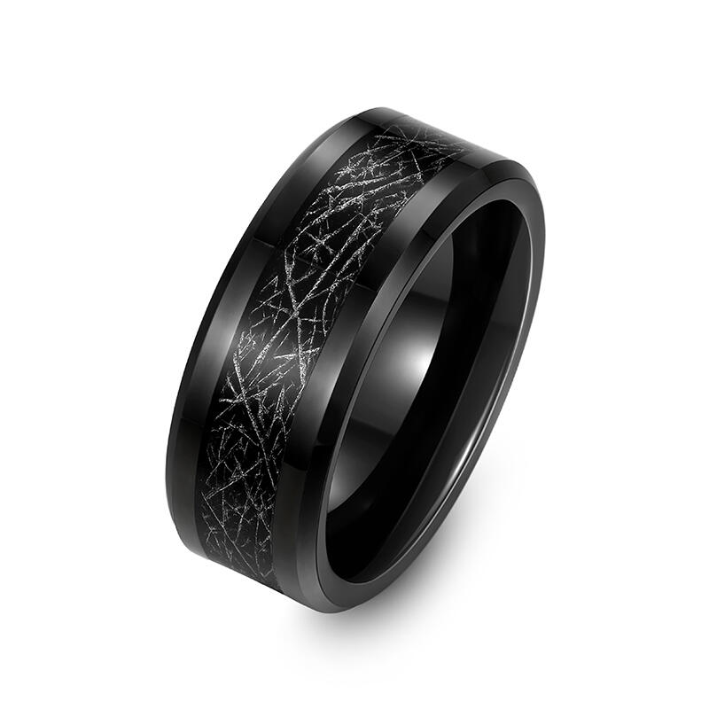 Jeulia Anillo de Tungsteno Negro con Patrón de Meteorito para Hombres