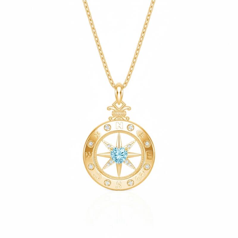Jeulia Custom Engraved Compass Necklace with Heart Birthstone