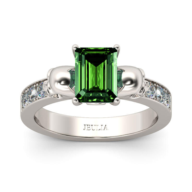 Jeulia Bague Deux Crânes en Argent Sterling Coupe Emeraude