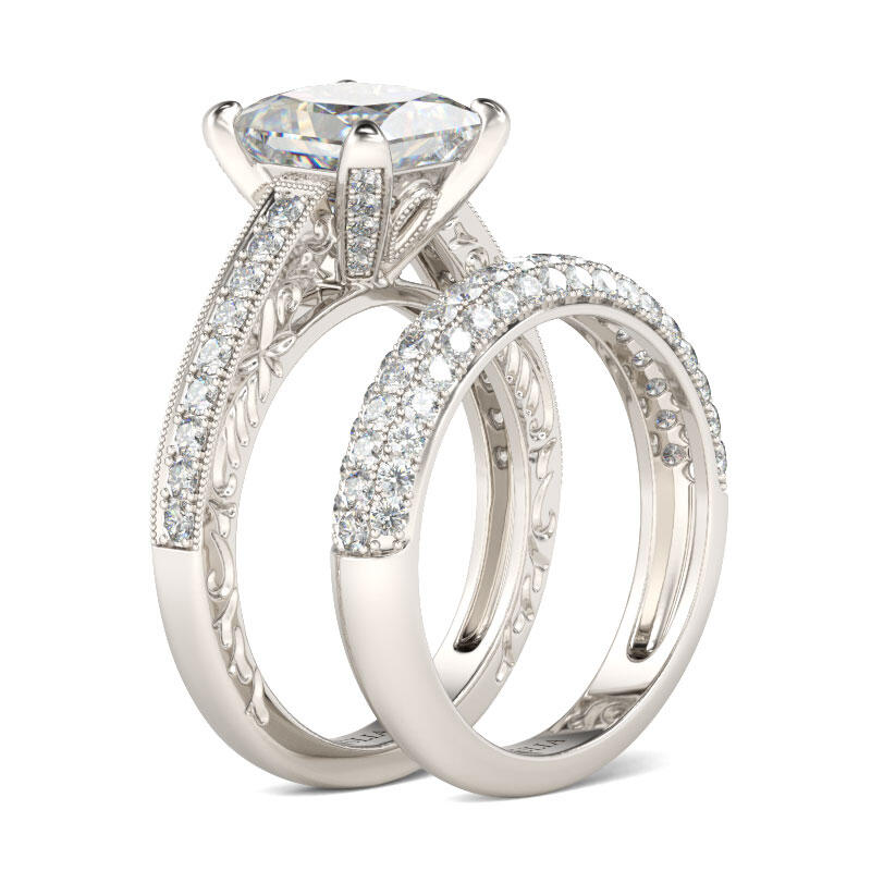 Jeulia Classic Princess Cut Sterling Silver Ring Set