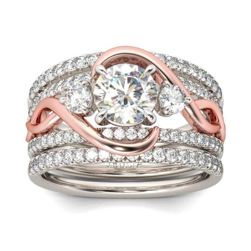 Jeulia Ensemble de Bagues Entrelacé Bicolore en Argent Sterling Coupe Ronde 3PC