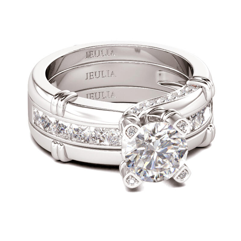 Jeulia Nudo Brillante Con Corte Set De Anillos Intercambiables De Plata Esterlina