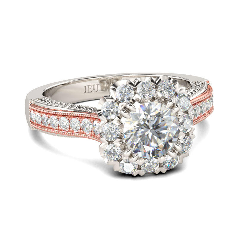 Jeulia Halo Two Tone Round Cut Sterling Silver Ring