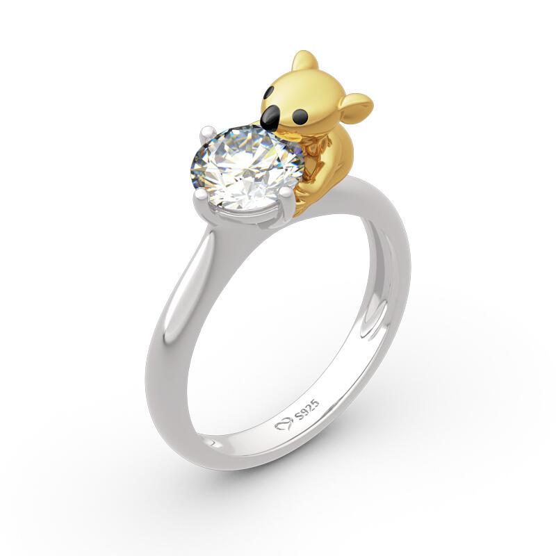 Jeulia Hug Me "Symbol of Innocence" Koala Round Cut Sterling Silver Ring