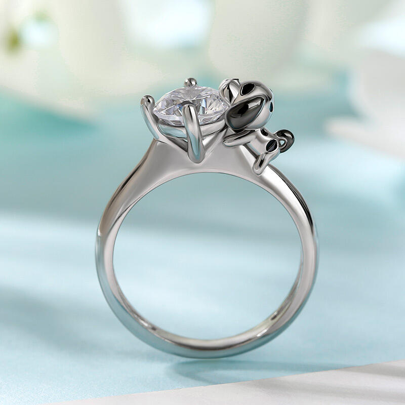 Jeulia Hug Me "You Are Unique" Dalmatian Round Cut Sterling Silver Ring