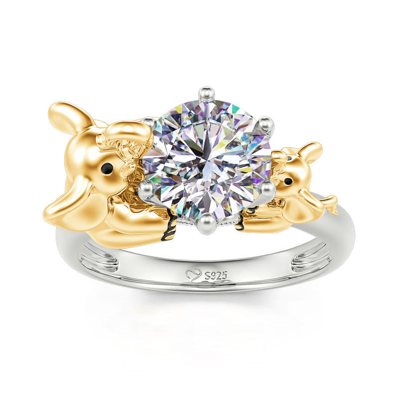 Jeulia Hug Me "Mother & Baby" Elephant Round Cut Sterling Silver Ring