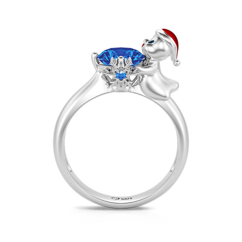 Jeulia Hug Me "Christmas Ghost Elf" Snowflake Round Cut Sterling Silver Ring