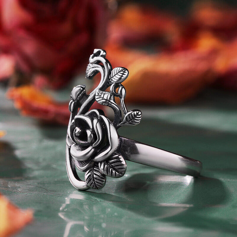 Jeulia Anillo con la flor de rosa de plata de ley