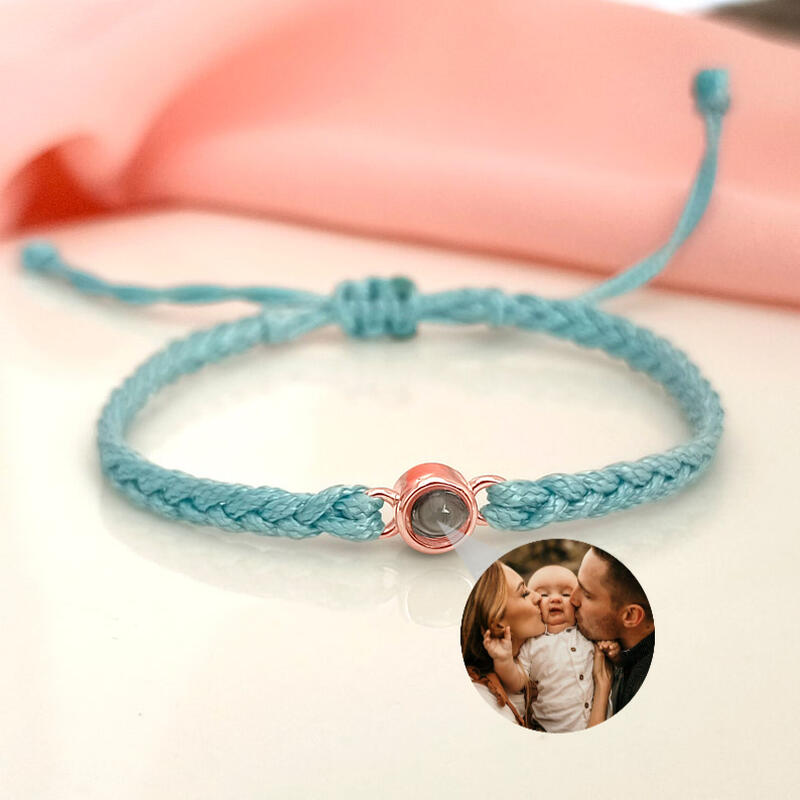 Sterling Silver Personalized Blue Rope Picture Projection Bracelet Sincere Gift