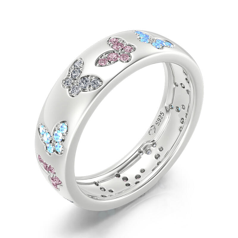 Jeulia "Colorful Sky" Butterfly Inlaid Sterling Silver Women's Band