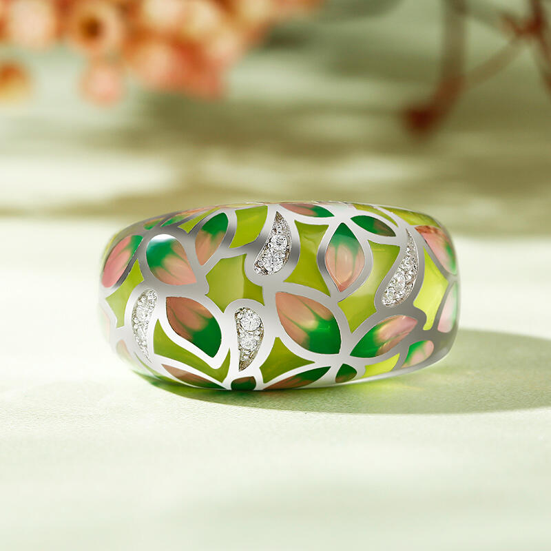 Jeulia "Full Bloom" Enamel Sterling Silver Women's Band