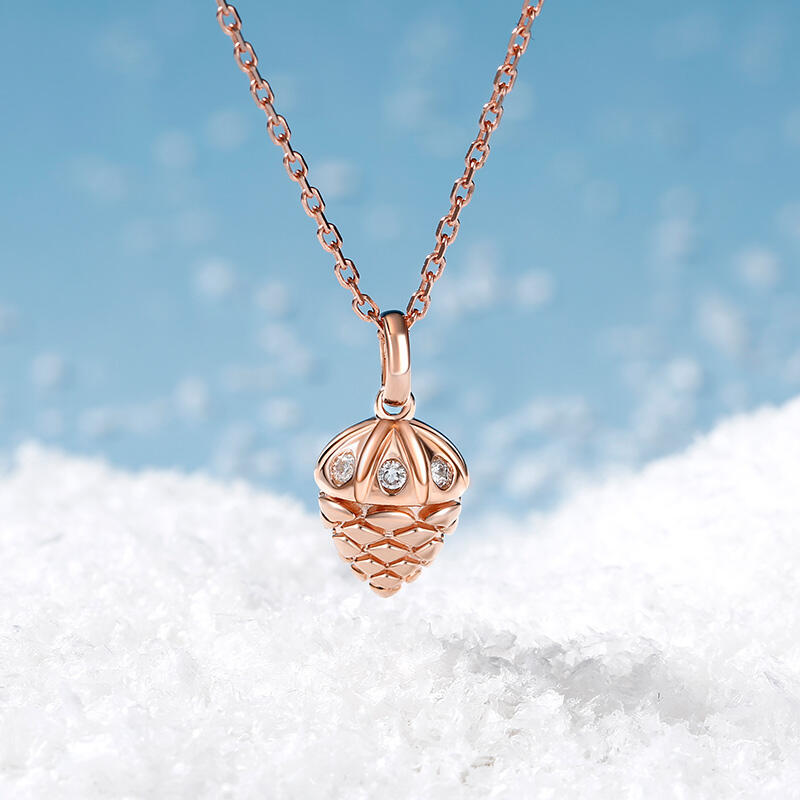 Jeulia "Lucky Acorn" Rose Gold Tone Sterling Silver Necklace