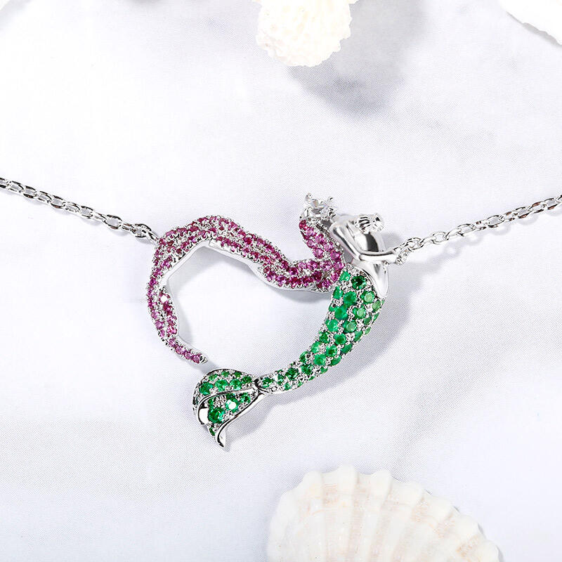 Jeulia "Ocean's Light" Sterling Silver Mermaid Gift Necklace for Valentine's Day