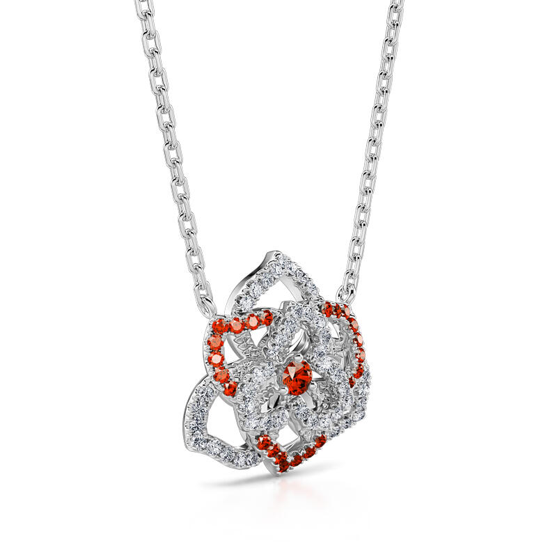 Jeulia "Love Never Die" Heart Petals Flower Sterling Silver Necklace