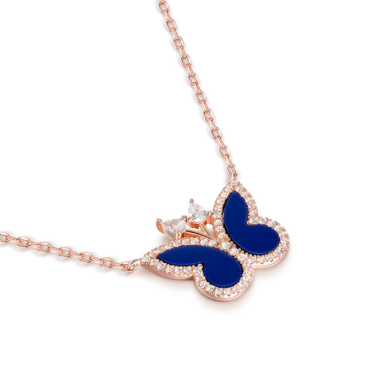 Jeulia Collar con lapislázuli de mariposa de plata de ley