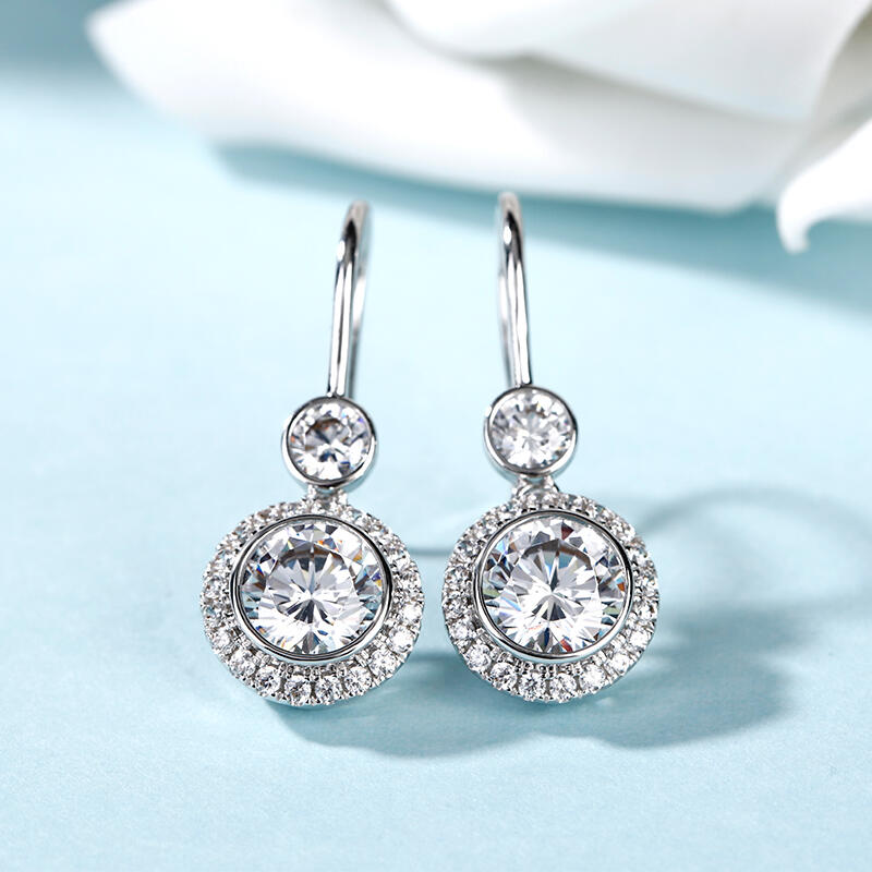 Jeulia Halo Round Cut Sterling Silver Drop Earrings