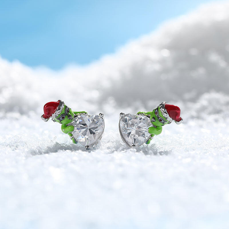 Jeulia Hug Me "Welcome Christmas" Heart Cut Sterling Silver Earrings