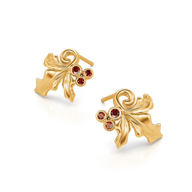 Jeulia "Everlasting Mistletoe" Gold Tone Sterling Silver Stud Earrings