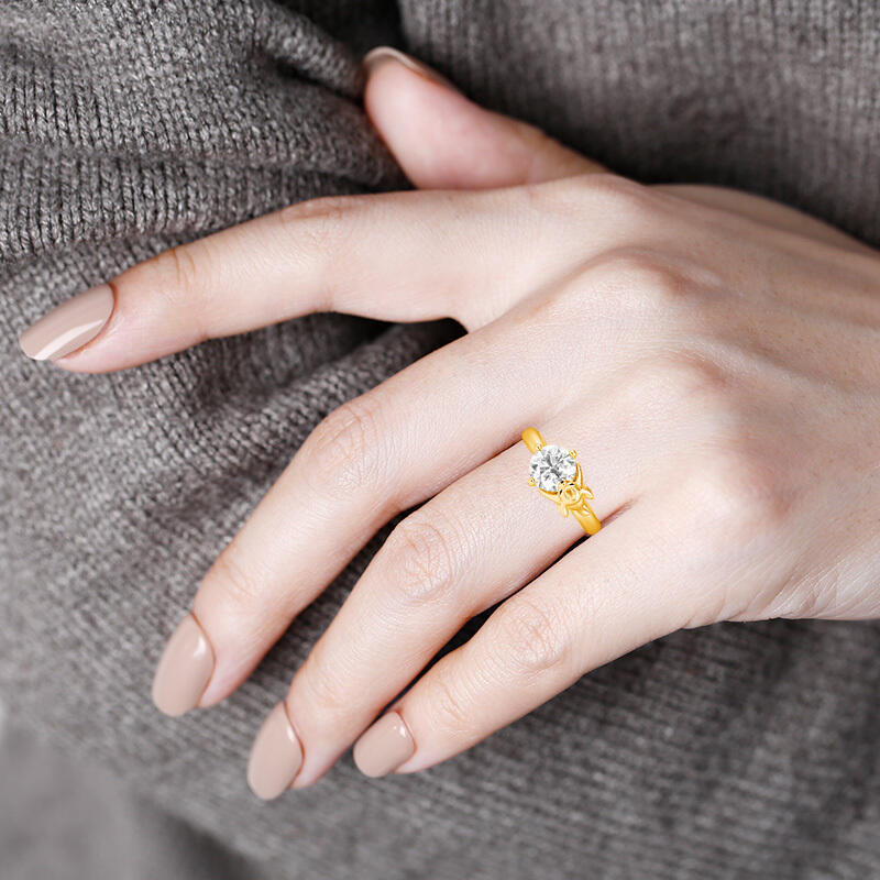 "Puppy Love" Round Cut Side Stone Engagement Ring