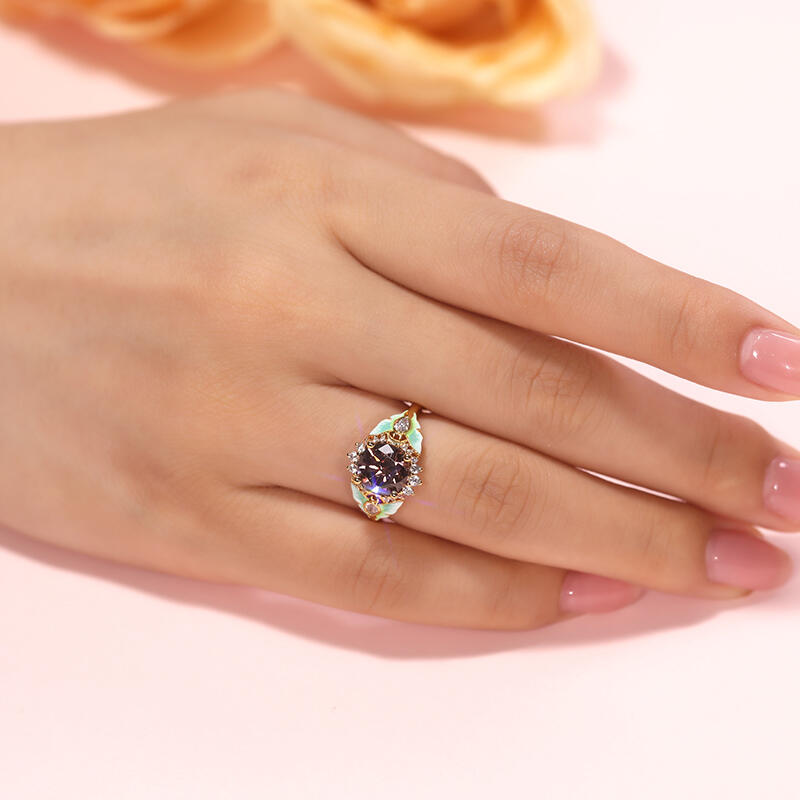 Jeulia Mystical Wings Luna Moth Actias Esmalte Halo Corte Redondo Plata Esterlina Anillo