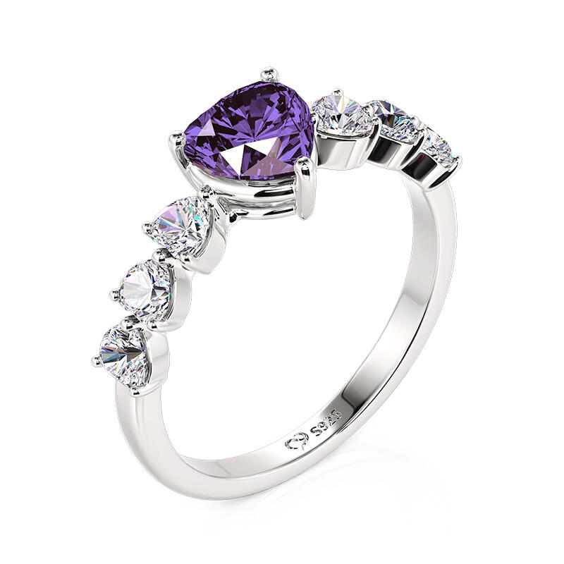 Jeulia Custom Heart Promise Ring with Birthstone Sterling Silver