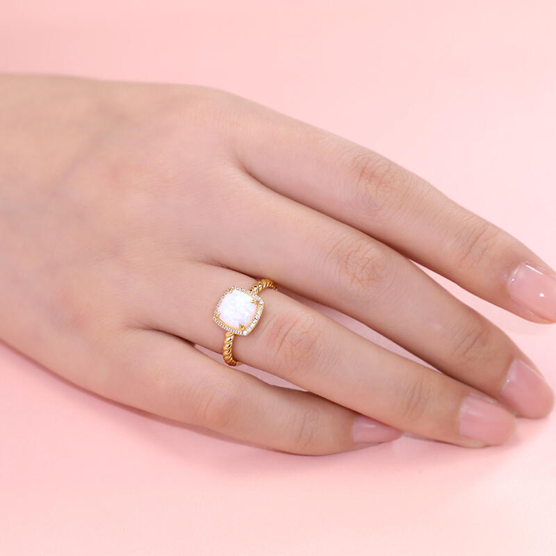 Jeulia "Truest Love" Halo Opal Sterling Silver Ring