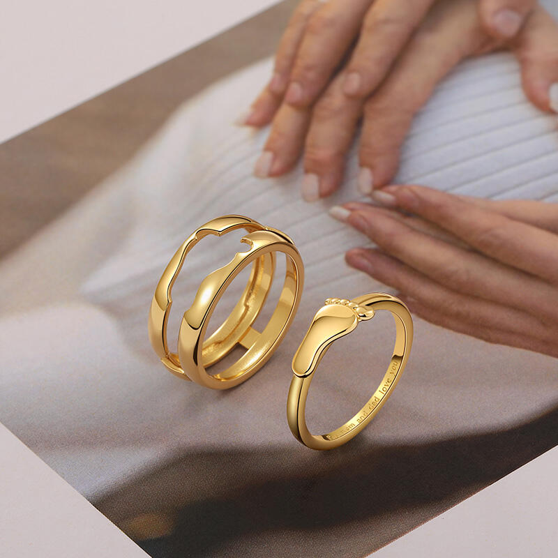 Jeulia Anillos de Rompecabezas con Huella Personalizada y Grabado de Plata de Ley