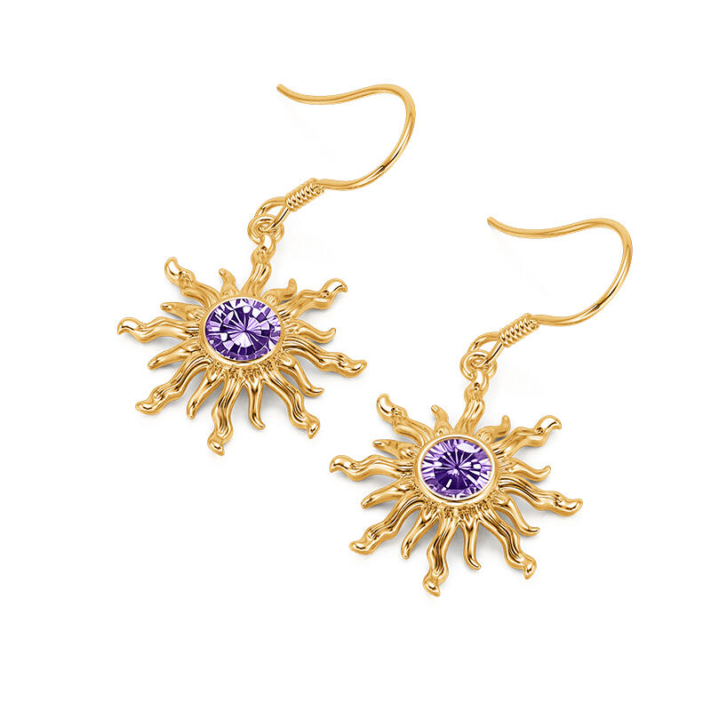 Jeulia Fashion Bohemian Amethyst Stone Gold Sun Earrings