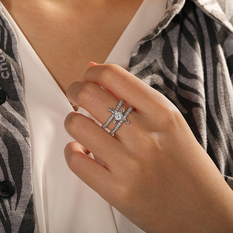 Jeulia Custom Double Row Floating Round Cut Birthstone Ring