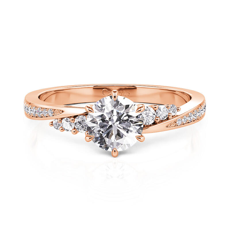 Jeulia Bague Promesse Design Twist Coupe Ronde Simple en Or Rose