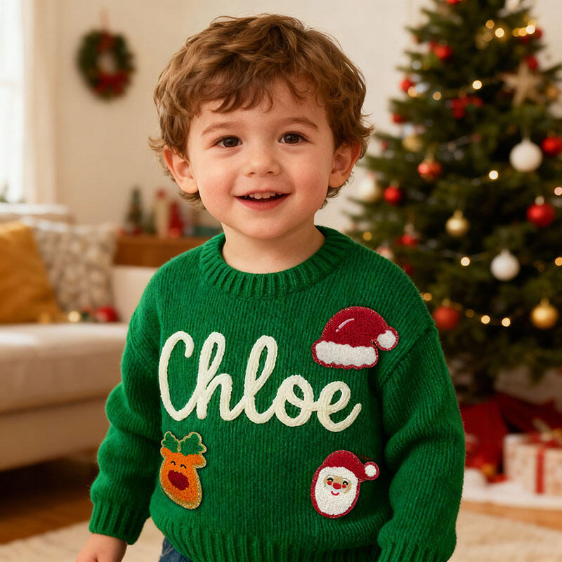 Personalized Handmade Name Sweater with Elk Pattern Cute Christmas Gift