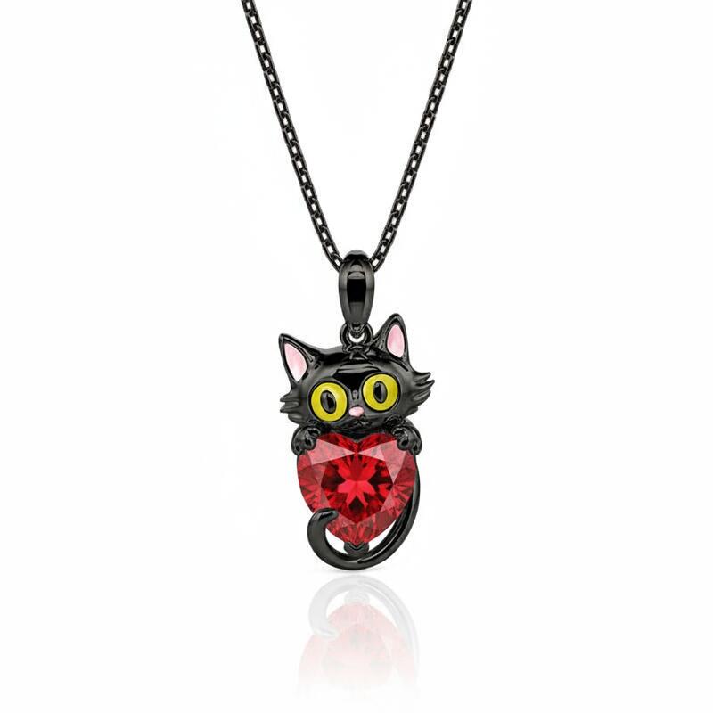 Jeulia Hug Me Custom Birthstone Black Cat Necklace