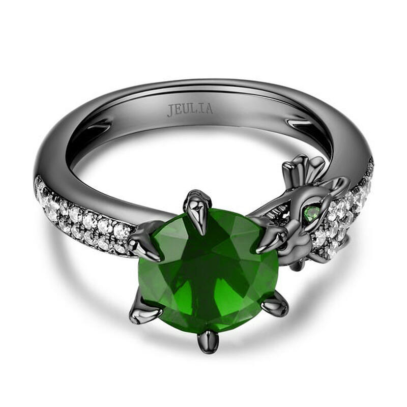 Jeulia Anillo Lujoso De Dragón De Talla De Redonda En Plata De Ley