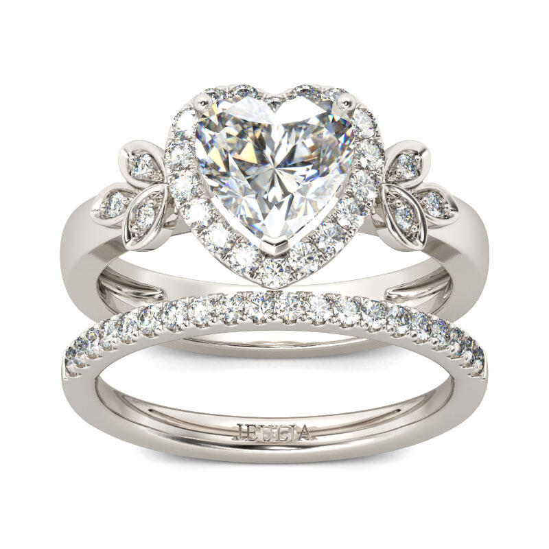 Jeulia Conjunto De Anillos Con Halo De Talla Cordiforme En Plata De Ley