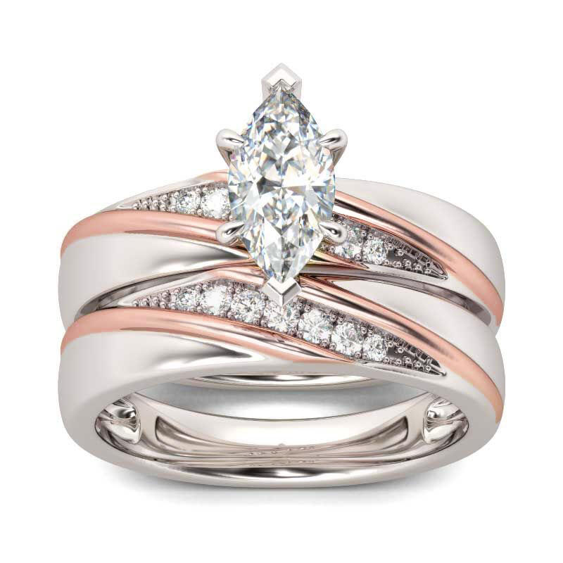 Jeulia Anillos De Plata Esterlina Diagonal Marquesa Set De Con Piedra