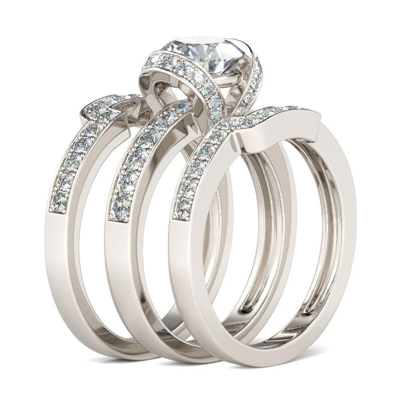 Jeulia 3PC Round Cut Sterling Silver Ring Set