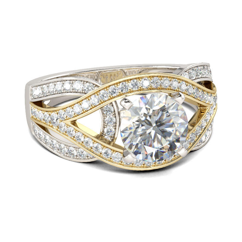 Jeulia Two Tone Round Cut Sterling Silver Ring