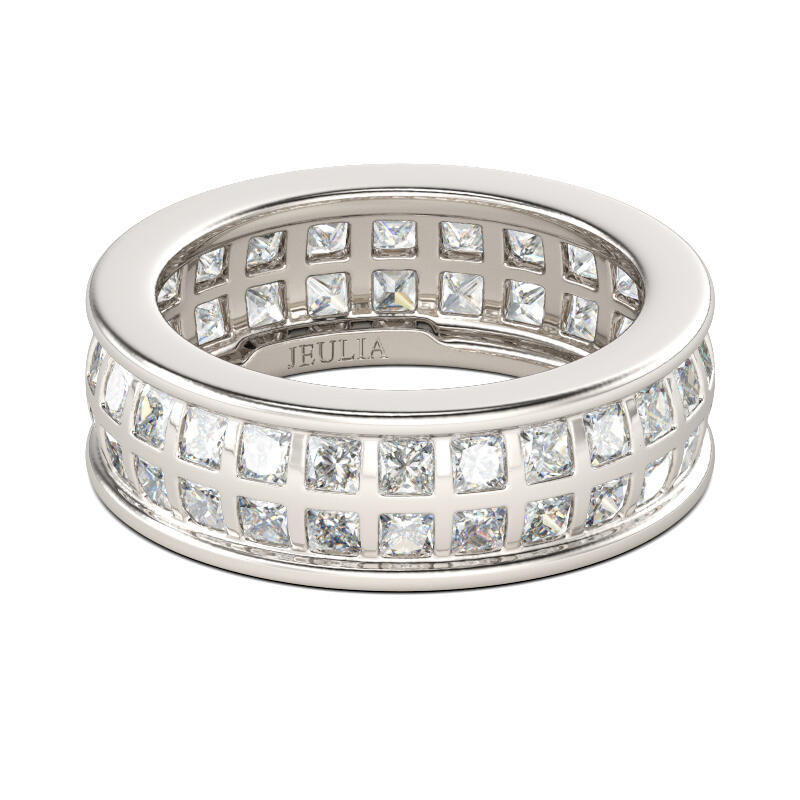 Jeulia Bezel Set Princess Cut Sterling Silver Men's Band